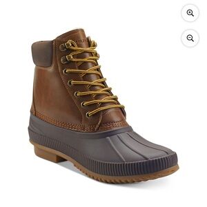 TOMMY HILFIGER Mens Brown Color Block Cushioned Collar Waterproof Duck Boots